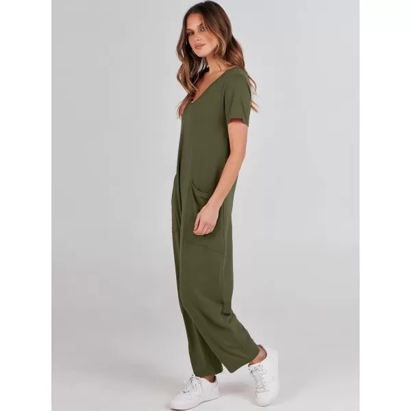 imageANRABESS Jumpsuits for Women Summer Short Sleeve Rompers 2024 Trendy Loose Casual Harem Long Pants Overalls JumpersGreen