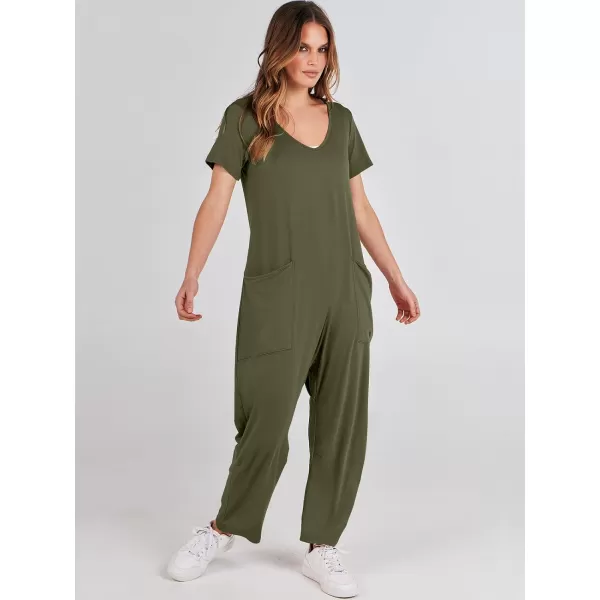 imageANRABESS Jumpsuits for Women Summer Short Sleeve Rompers 2024 Trendy Loose Casual Harem Long Pants Overalls JumpersGreen