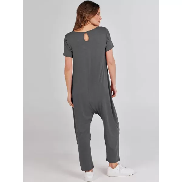 imageANRABESS Jumpsuits for Women Summer Short Sleeve Rompers 2024 Trendy Loose Casual Harem Long Pants Overalls JumpersGrey