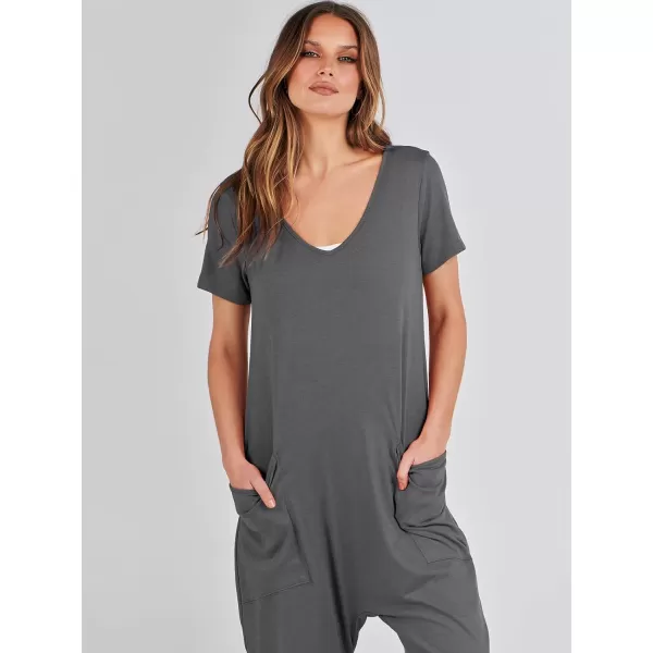 imageANRABESS Jumpsuits for Women Summer Short Sleeve Rompers 2024 Trendy Loose Casual Harem Long Pants Overalls JumpersGrey