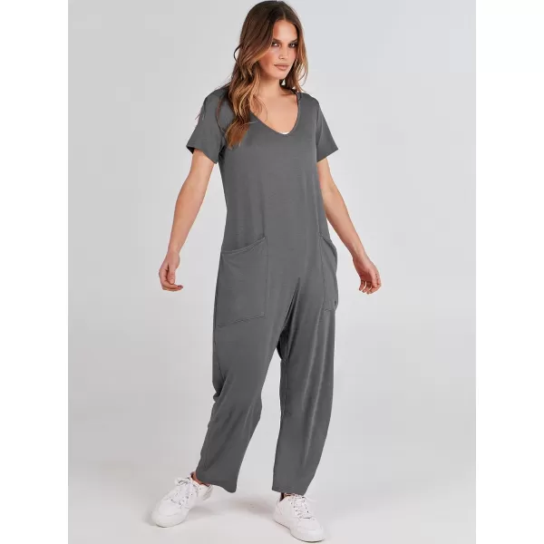 imageANRABESS Jumpsuits for Women Summer Short Sleeve Rompers 2024 Trendy Loose Casual Harem Long Pants Overalls JumpersGrey