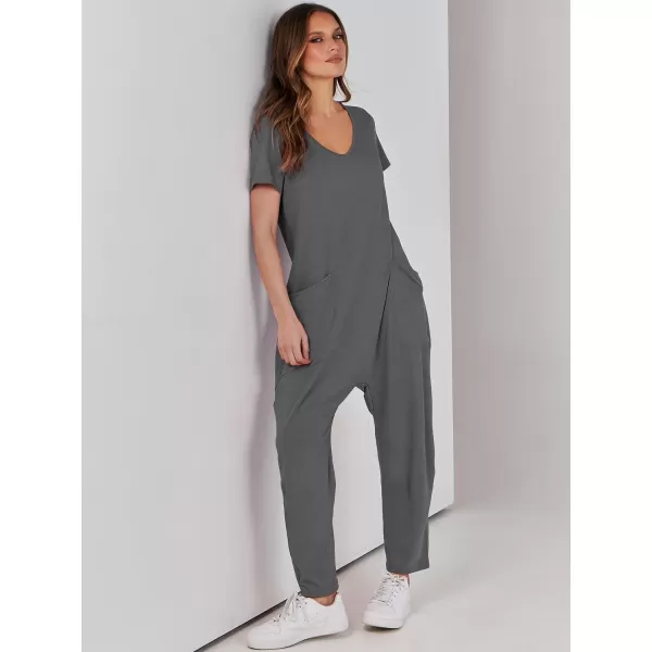 imageANRABESS Jumpsuits for Women Summer Short Sleeve Rompers 2024 Trendy Loose Casual Harem Long Pants Overalls JumpersGrey