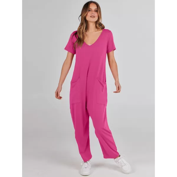 imageANRABESS Jumpsuits for Women Summer Short Sleeve Rompers 2024 Trendy Loose Casual Harem Long Pants Overalls JumpersHot Pink