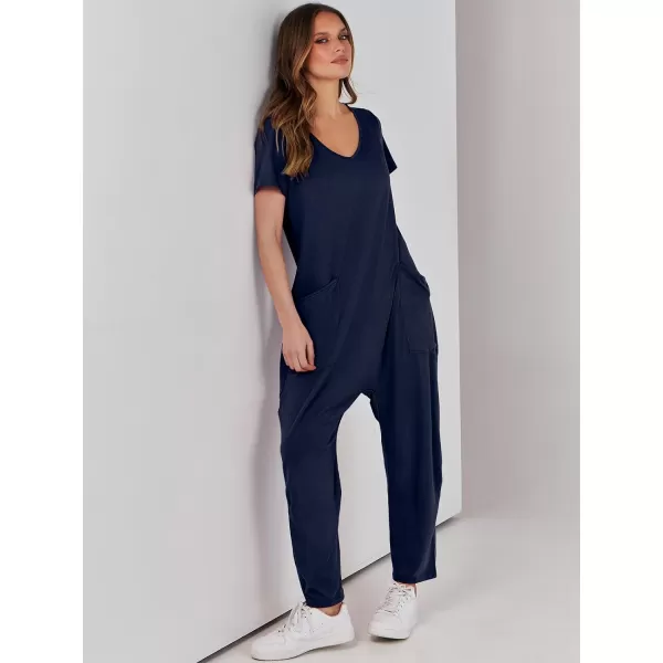 imageANRABESS Jumpsuits for Women Summer Short Sleeve Rompers 2024 Trendy Loose Casual Harem Long Pants Overalls JumpersNavy Blue