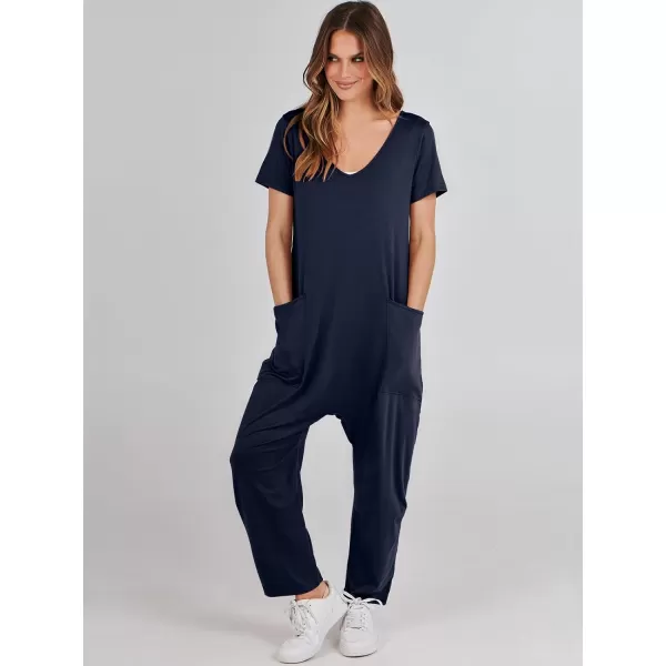 imageANRABESS Jumpsuits for Women Summer Short Sleeve Rompers 2024 Trendy Loose Casual Harem Long Pants Overalls JumpersNavy Blue