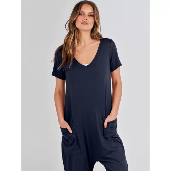 imageANRABESS Jumpsuits for Women Summer Short Sleeve Rompers 2024 Trendy Loose Casual Harem Long Pants Overalls JumpersNavy Blue