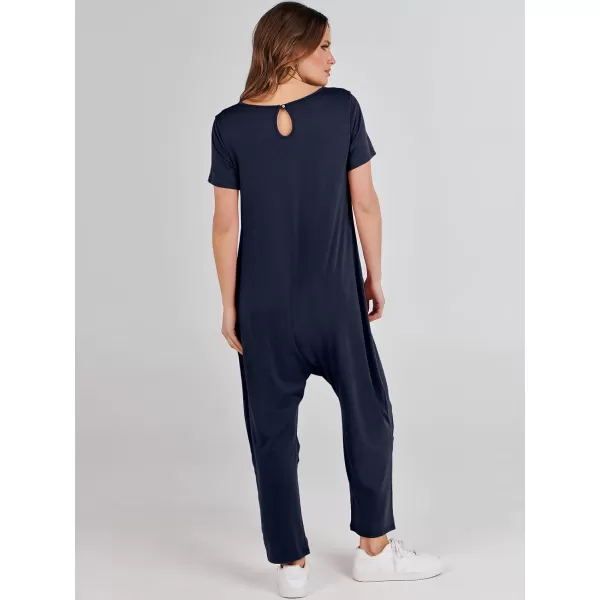 imageANRABESS Jumpsuits for Women Summer Short Sleeve Rompers 2024 Trendy Loose Casual Harem Long Pants Overalls JumpersNavy Blue