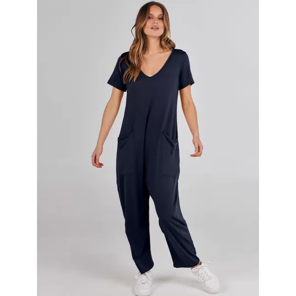imageANRABESS Jumpsuits for Women Summer Short Sleeve Rompers 2024 Trendy Loose Casual Harem Long Pants Overalls JumpersNavy Blue