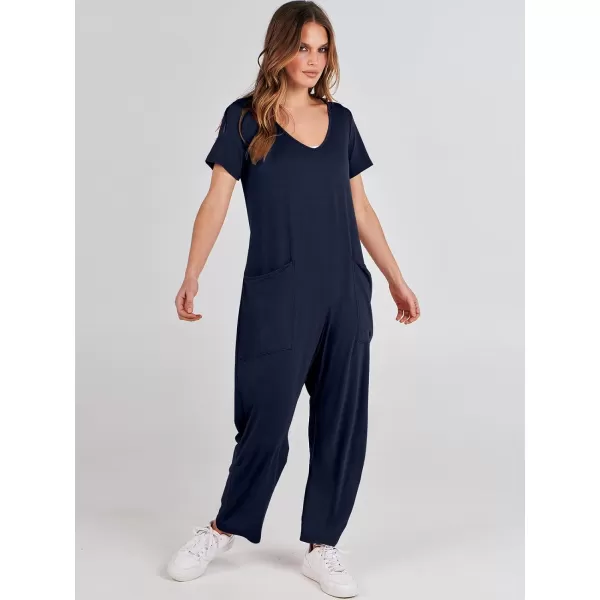 imageANRABESS Jumpsuits for Women Summer Short Sleeve Rompers 2024 Trendy Loose Casual Harem Long Pants Overalls JumpersNavy Blue