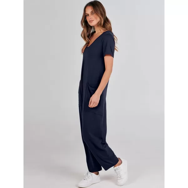 imageANRABESS Jumpsuits for Women Summer Short Sleeve Rompers 2024 Trendy Loose Casual Harem Long Pants Overalls JumpersNavy Blue