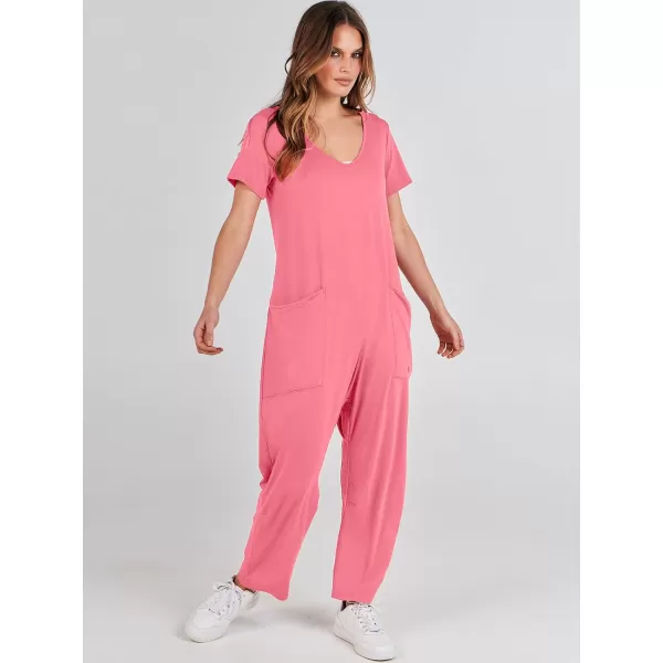 imageANRABESS Jumpsuits for Women Summer Short Sleeve Rompers 2024 Trendy Loose Casual Harem Long Pants Overalls JumpersPink
