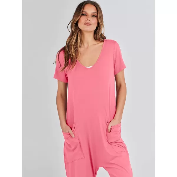 imageANRABESS Jumpsuits for Women Summer Short Sleeve Rompers 2024 Trendy Loose Casual Harem Long Pants Overalls JumpersPink