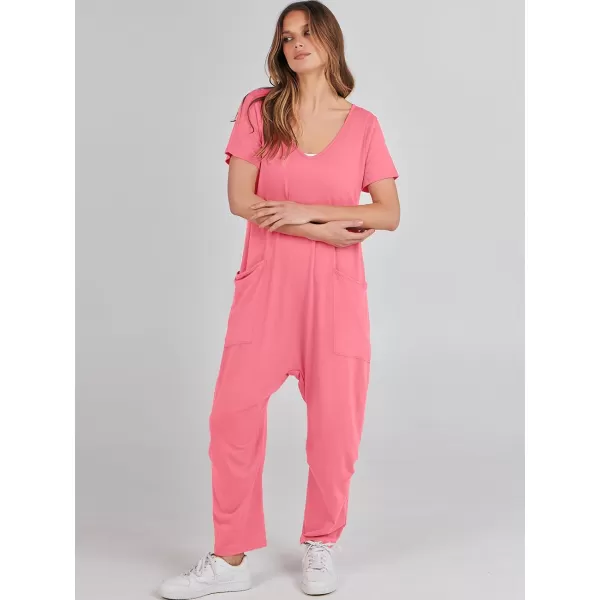 imageANRABESS Jumpsuits for Women Summer Short Sleeve Rompers 2024 Trendy Loose Casual Harem Long Pants Overalls JumpersPink