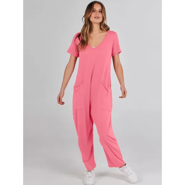 imageANRABESS Jumpsuits for Women Summer Short Sleeve Rompers 2024 Trendy Loose Casual Harem Long Pants Overalls JumpersPink