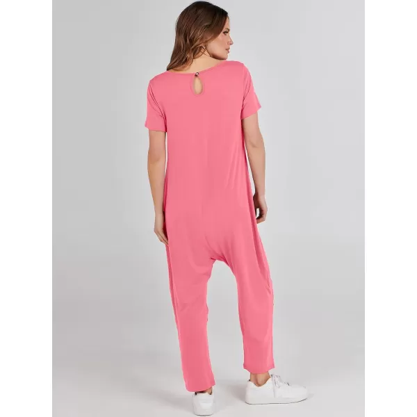 imageANRABESS Jumpsuits for Women Summer Short Sleeve Rompers 2024 Trendy Loose Casual Harem Long Pants Overalls JumpersPink