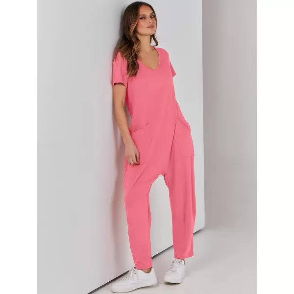 imageANRABESS Jumpsuits for Women Summer Short Sleeve Rompers 2024 Trendy Loose Casual Harem Long Pants Overalls JumpersPink