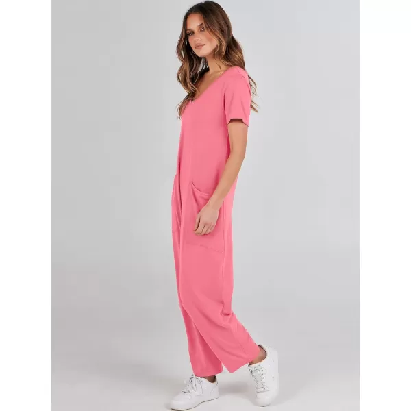 imageANRABESS Jumpsuits for Women Summer Short Sleeve Rompers 2024 Trendy Loose Casual Harem Long Pants Overalls JumpersPink