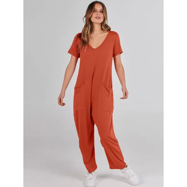 imageANRABESS Jumpsuits for Women Summer Short Sleeve Rompers 2024 Trendy Loose Casual Harem Long Pants Overalls JumpersRed