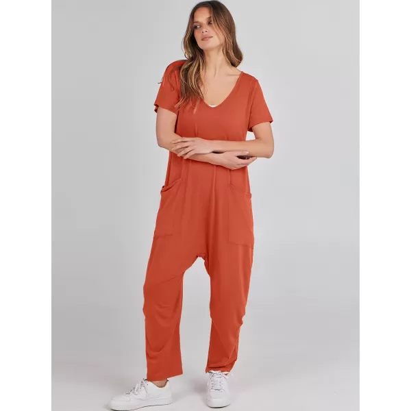 imageANRABESS Jumpsuits for Women Summer Short Sleeve Rompers 2024 Trendy Loose Casual Harem Long Pants Overalls JumpersRed