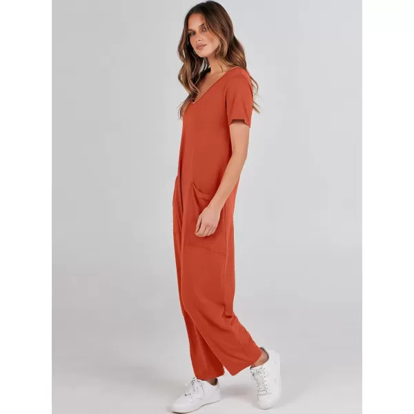 imageANRABESS Jumpsuits for Women Summer Short Sleeve Rompers 2024 Trendy Loose Casual Harem Long Pants Overalls JumpersRed