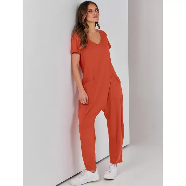 imageANRABESS Jumpsuits for Women Summer Short Sleeve Rompers 2024 Trendy Loose Casual Harem Long Pants Overalls JumpersRed