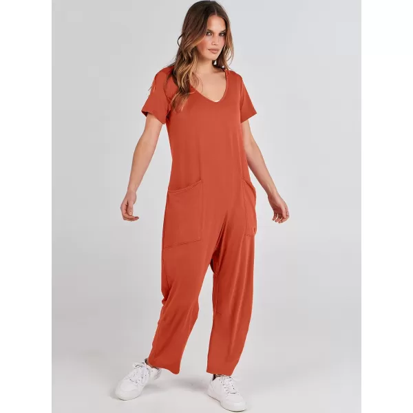 imageANRABESS Jumpsuits for Women Summer Short Sleeve Rompers 2024 Trendy Loose Casual Harem Long Pants Overalls JumpersRed