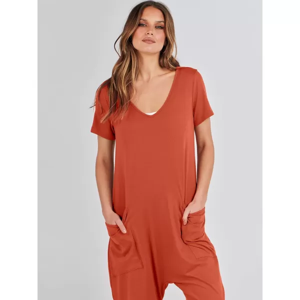 imageANRABESS Jumpsuits for Women Summer Short Sleeve Rompers 2024 Trendy Loose Casual Harem Long Pants Overalls JumpersRed