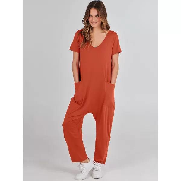 imageANRABESS Jumpsuits for Women Summer Short Sleeve Rompers 2024 Trendy Loose Casual Harem Long Pants Overalls JumpersRed