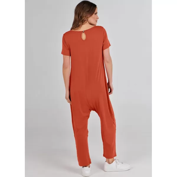 imageANRABESS Jumpsuits for Women Summer Short Sleeve Rompers 2024 Trendy Loose Casual Harem Long Pants Overalls JumpersRed