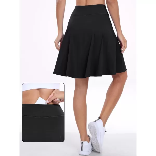 imageANRABESS Knee Length Skorts Skirts for Women with Pockets High Waisted Golf Tennis Skirts Casual Workout Builtin ShortsBlack