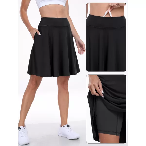 imageANRABESS Knee Length Skorts Skirts for Women with Pockets High Waisted Golf Tennis Skirts Casual Workout Builtin ShortsBlack