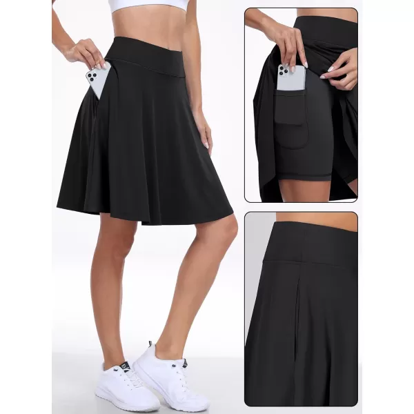 imageANRABESS Knee Length Skorts Skirts for Women with Pockets High Waisted Golf Tennis Skirts Casual Workout Builtin ShortsBlack