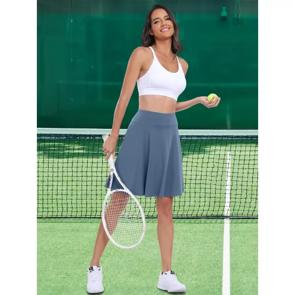 imageANRABESS Knee Length Skorts Skirts for Women with Pockets High Waisted Golf Tennis Skirts Casual Workout Builtin ShortsBlue