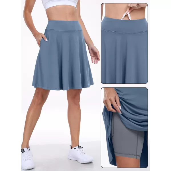 imageANRABESS Knee Length Skorts Skirts for Women with Pockets High Waisted Golf Tennis Skirts Casual Workout Builtin ShortsBlue