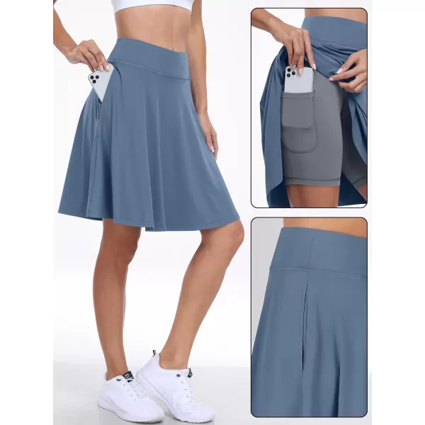imageANRABESS Knee Length Skorts Skirts for Women with Pockets High Waisted Golf Tennis Skirts Casual Workout Builtin ShortsBlue