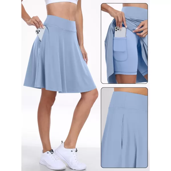 imageANRABESS Knee Length Skorts Skirts for Women with Pockets High Waisted Golf Tennis Skirts Casual Workout Builtin ShortsLight Blue