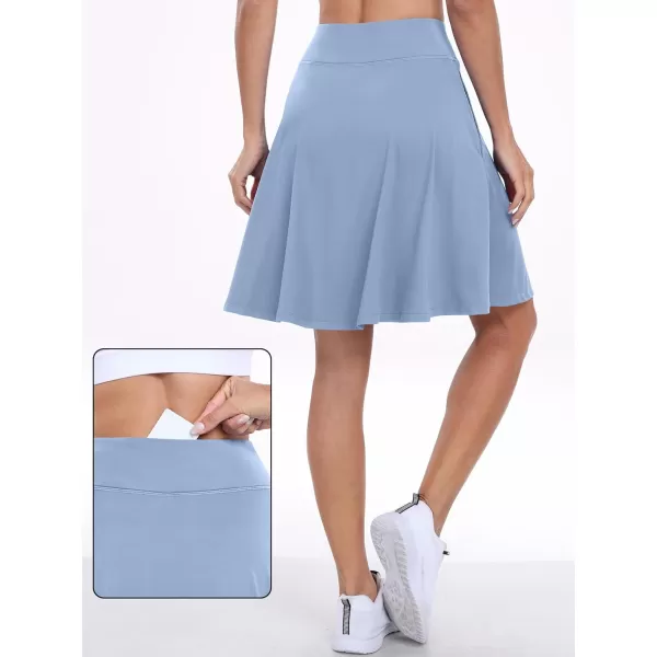 imageANRABESS Knee Length Skorts Skirts for Women with Pockets High Waisted Golf Tennis Skirts Casual Workout Builtin ShortsLight Blue