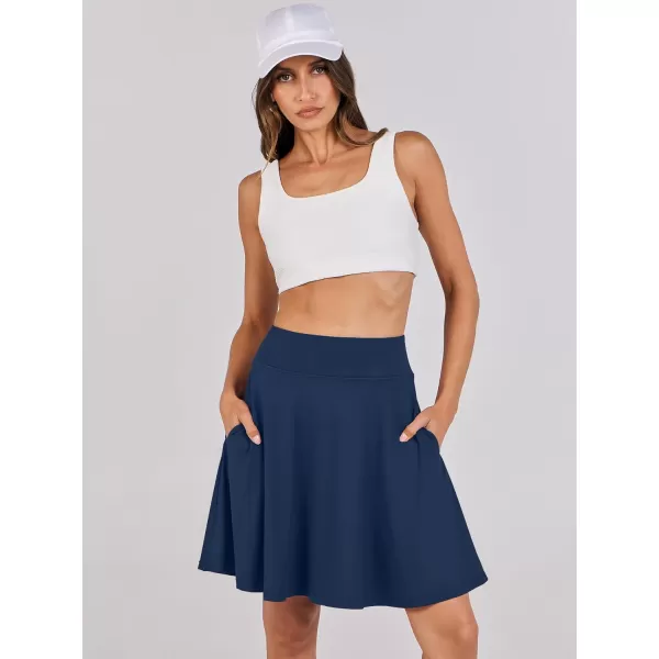 imageANRABESS Knee Length Skorts Skirts for Women with Pockets High Waisted Golf Tennis Skirts Casual Workout Builtin ShortsNavy Blue