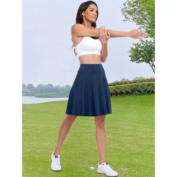 imageANRABESS Knee Length Skorts Skirts for Women with Pockets High Waisted Golf Tennis Skirts Casual Workout Builtin ShortsNavy Blue