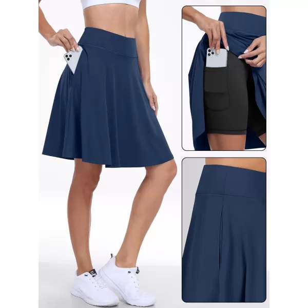 imageANRABESS Knee Length Skorts Skirts for Women with Pockets High Waisted Golf Tennis Skirts Casual Workout Builtin ShortsNavy Blue
