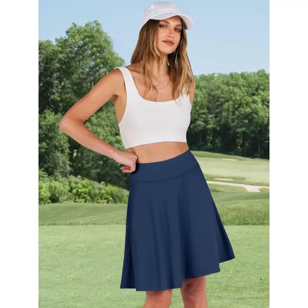 imageANRABESS Knee Length Skorts Skirts for Women with Pockets High Waisted Golf Tennis Skirts Casual Workout Builtin ShortsNavy Blue