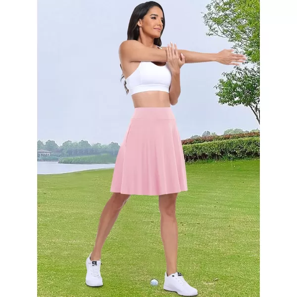 imageANRABESS Knee Length Skorts Skirts for Women with Pockets High Waisted Golf Tennis Skirts Casual Workout Builtin ShortsPink