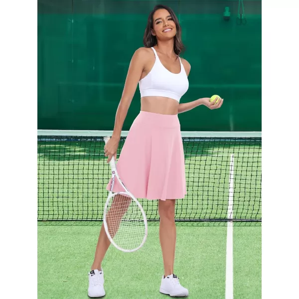 imageANRABESS Knee Length Skorts Skirts for Women with Pockets High Waisted Golf Tennis Skirts Casual Workout Builtin ShortsPink