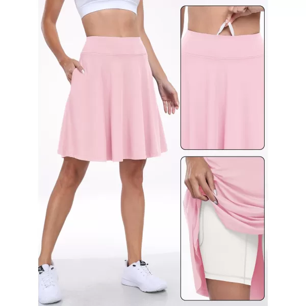 imageANRABESS Knee Length Skorts Skirts for Women with Pockets High Waisted Golf Tennis Skirts Casual Workout Builtin ShortsPink