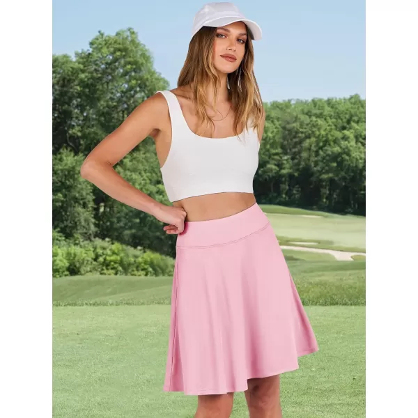 imageANRABESS Knee Length Skorts Skirts for Women with Pockets High Waisted Golf Tennis Skirts Casual Workout Builtin ShortsPink