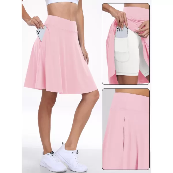 imageANRABESS Knee Length Skorts Skirts for Women with Pockets High Waisted Golf Tennis Skirts Casual Workout Builtin ShortsPink