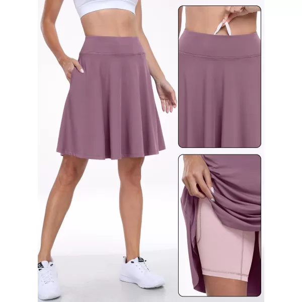 imageANRABESS Knee Length Skorts Skirts for Women with Pockets High Waisted Golf Tennis Skirts Casual Workout Builtin ShortsPurple