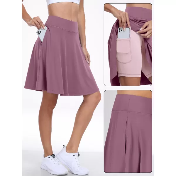 imageANRABESS Knee Length Skorts Skirts for Women with Pockets High Waisted Golf Tennis Skirts Casual Workout Builtin ShortsPurple