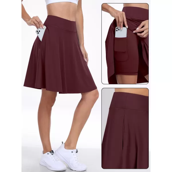 imageANRABESS Knee Length Skorts Skirts for Women with Pockets High Waisted Golf Tennis Skirts Casual Workout Builtin ShortsRed