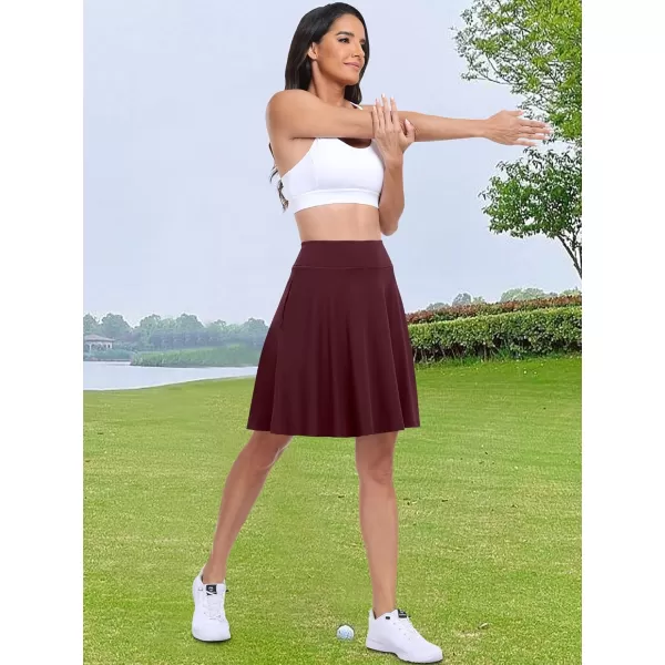 imageANRABESS Knee Length Skorts Skirts for Women with Pockets High Waisted Golf Tennis Skirts Casual Workout Builtin ShortsRed
